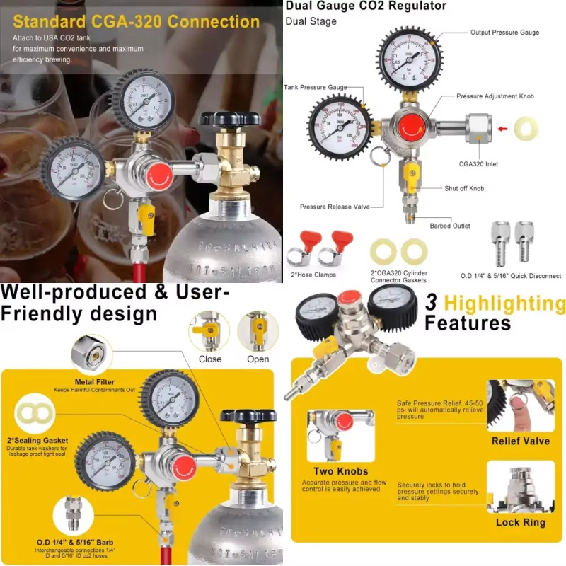 Co2 Regulator Dual Stage - Regulator CO2 z podwójnym manometrem do